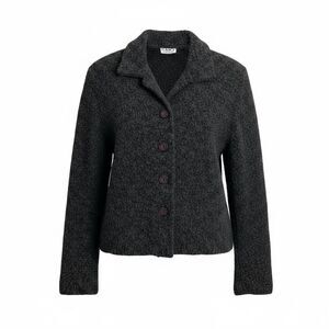 Vintage Clio Wool Blend Boucle Collared Button Front Cardigan Black Size Large